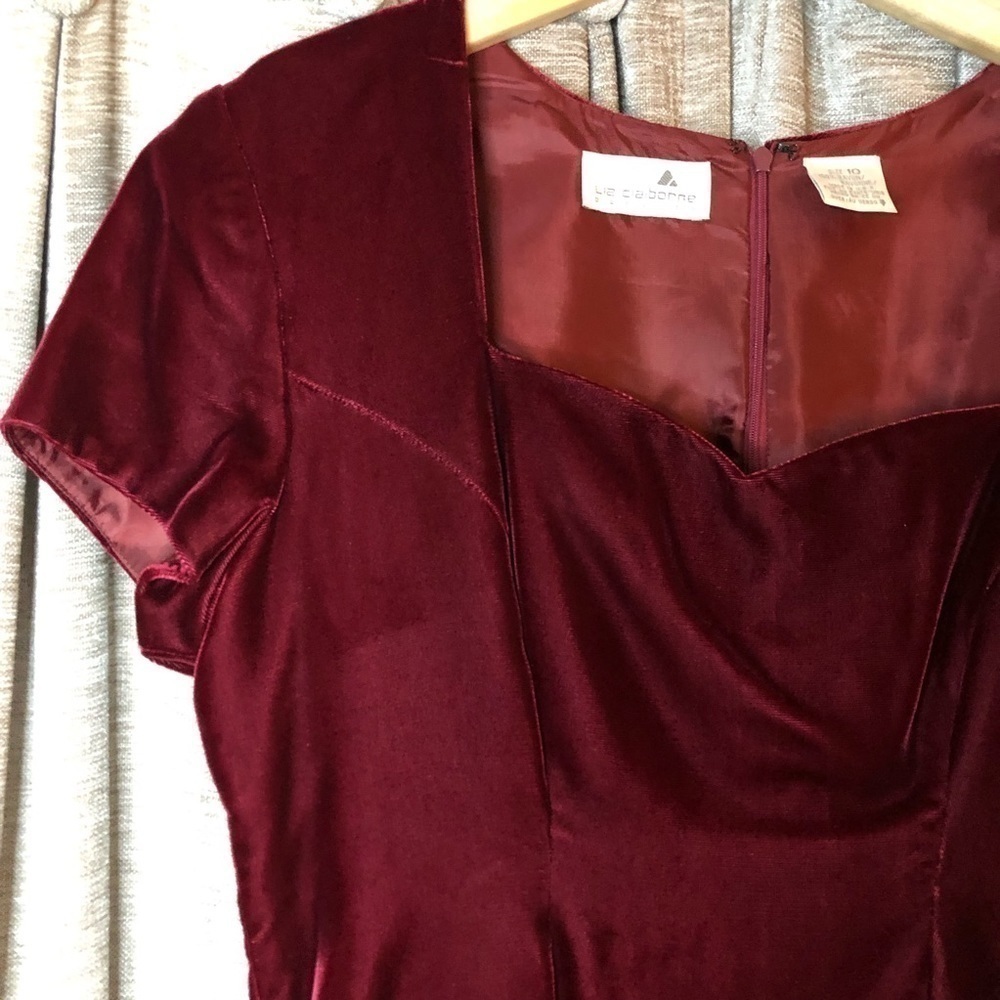 Vintage Liz Claiborne Dresses Burgundy Red Velvet Sweetheart Neckline Dress 10 - Picture 9 of 16